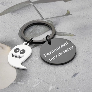Ghost stainless steel keychain with Paranormal Investigator engraved round tag