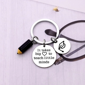 Stainless Steel Keychain It Takes Big Heart To Teach Little Minds Teacher Graduation Gift Pencil Charm Silver Key Ring