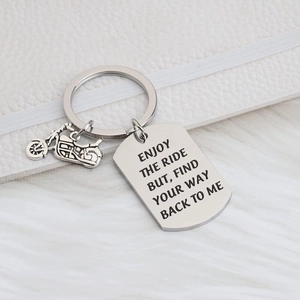 Enjoy The Ride Engraved Stainless Steel Motorcycle Keychain For Men Women Rider Gift Vintage Metal Key Ring Pendant