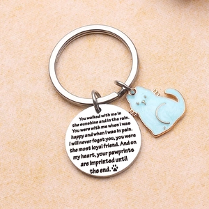 Stainless Steel Pet Memorial Keychain Engraved Sympathy Poem Cat Charm Paw Print Gift For Cat Lovers Loss Remembrance Jewelry