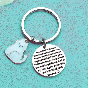 Cat memorial keychain with stainless steel pet charm and blue kitten pendant gift