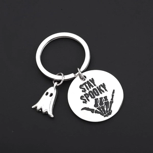 Stay Spooky Halloween Keychain Stainless Steel Skeleton Hand Ghost Pendant Gothic Jewelry Gift For Men Women Accessory