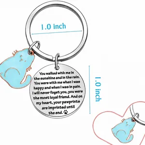 Stainless steel cat memorial keychain with engraved disc and blue enamel cat charm