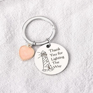 Edelstahl Leuchtturm Schlüsselanhänger Thank You For Lighting The Way Gravierter Runder Anhänger Herz Charm Lehrer Geschenk