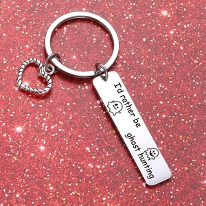 Ghost hunting stainless steel keychain with heart charm and ghost pumpkin engraving