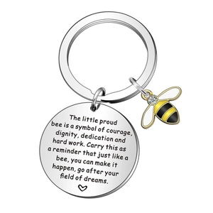 Stainless Steel Bee Keychain Engraved Inspirational Quote Rhinestone Heart Charm Teacher Appreciation Graduation Gift