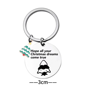Porte-clés de Noël avec pendentif en métal argenté de 3cm et gravure Merry Christmas