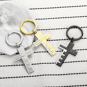 Retro Stainless Steel Cross Keychain Laser Engraved The Lords Prayer Pendant Keyring Religious Fashion Gift For Men Women