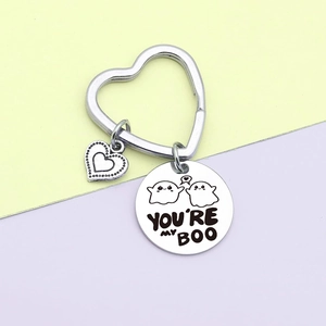 Paar Gespenst Schlüsselanhänger Edelstahl Youre My Boo Herz Ring Metall Schlüsselanhänger Halloween Valentinstag Kürbisbeutel