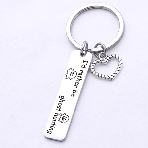 Ghost hunting stainless steel keychain with heart pendant and engraved pumpkin charm