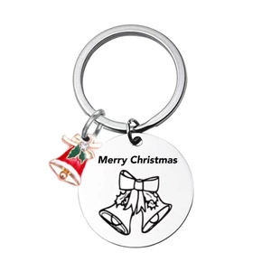 Porte-clés Merry Christmas poli avec pendentif cloche coloré et disque en métal gravé