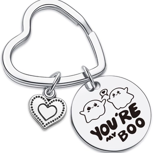 Poliertes Edelstahl Gespenster Schlüsselanhänger mit You're My Boo Herzanhänger