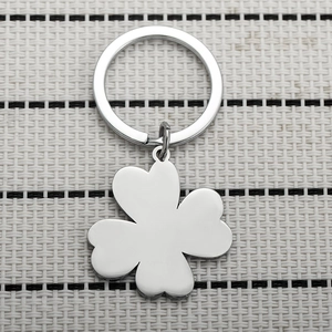 Elegant polished silver four-leaf clover metal keychain pendant for car keys