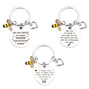 Stainless Steel Bee Heart Keychain For Teacher Appreciation Day Engraved Quote Memorial Gift For Teachers Graduation Jewelry