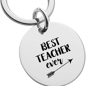 Polished stainless steel keychain with Best Teacher Ever engraving for teacher appreciation