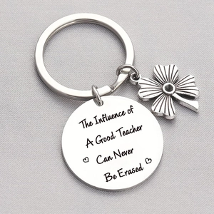 Keychain Stainless Steel Four-Leaf Clover Teacher Appreciation Gift Engraved Disc Charm Memorial Jewelry For Graduation