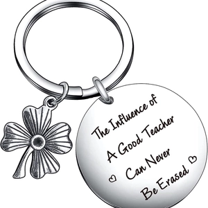 Four-leaf clover stainless steel keychain with engraved quote for teacher appreciation gift