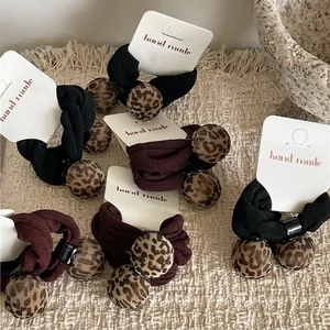 Fashion Leopard Print Ball Hair Scrunchies Cute Elastic Fabric Hair Ties Handmade Korean Style Ponytail Holder For Women