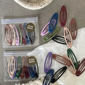 Colorful Matte Drip Oil Geometric Oval BB Hair Clips Korean Style Cute Sweet Girls Hairpins Snap Clips For Daily Styling