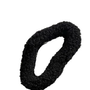 Sweet fluffy black faux fur plush hair scrunchie for women with thick soft texture