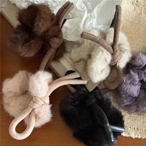 Chouchou en Peluche Avec Nœud Fausse Fourrure Bandeau Cheveux Élastique Chaud Doux Hiver Automne Style Coréen Accessoires Cheveux Femmes