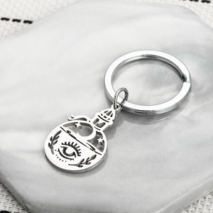 Mystical Stainless Steel Magic Potion Bottle Keychain Hollow Moon Star Eye Pattern Silver Metal Bag Pendant For Students Gift