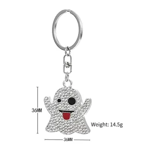 Sparkly ghost keychain with white rhinestones and silver metal ring for Halloween gifts