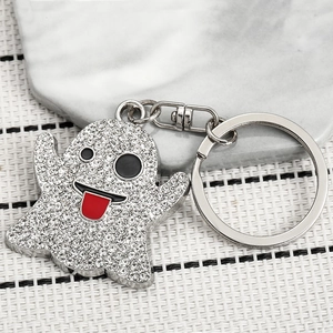 Cute ghost keychain with sparkling rhinestones and silver metal finish for Halloween gift