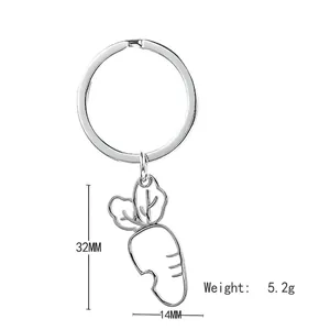 Minimalist stainless steel carrot keychain pendant with hollow outline design