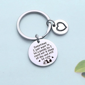 Stainless Steel Panda Keychain Funny English Quote Heart Charm Pendant Cute Cartoon Animal Keyring For Backpack Friends Gift