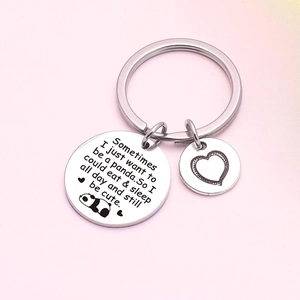 Cute panda stainless steel keychain with laser-engraved funny quote and heart pendant