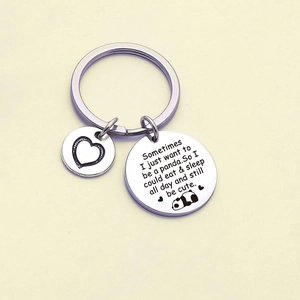 Customizable stainless steel panda keyring with humor quote and heart charm detail