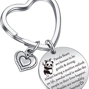 Panda stainless steel heart keychain with silver pendant and inspirational engraving