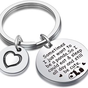 Cute panda stainless steel keychain with engraved quote and hollow heart charm