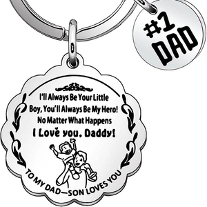 Silver stainless steel Dad keychain with wave edge tag and #1 Dad charm for Father's Day