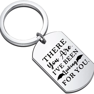 Polished stainless steel bat wing keychain with engraved quote for Halloween gifts