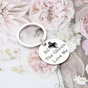All The Ghouls Love Me stainless steel ghost keychain for Halloween gift in silver