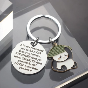 Cute Panda Stainless Steel Keychain With Inspirational English Quote Round Rectangular Metal Plate Enamel Panda Charm Keyring Gift For Friends