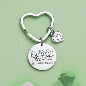 Tell Your Friends Stainless Steel Musical Ghost Keychain With Heart Ring Halloween Friendship Pendant Metal Keyring Gift