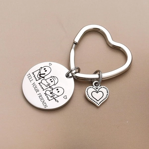 Tell Your Friends music ghost stainless steel keychain with heart clasp and silver disc