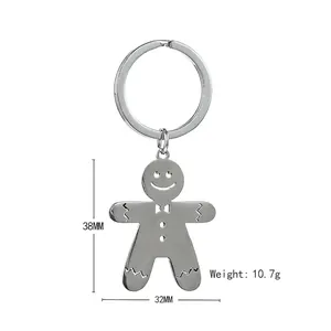 Gingerbread man stainless steel keychain pendant with 38mm dimensions and 10.7g weight