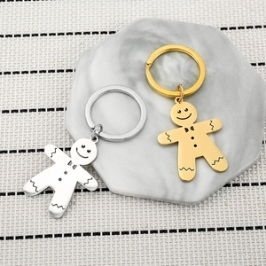 Creative gingerbread man stainless steel keychains in gold and silver gift set
