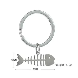 Polished stainless steel fishbone keychain pendant with flat split ring for daily use