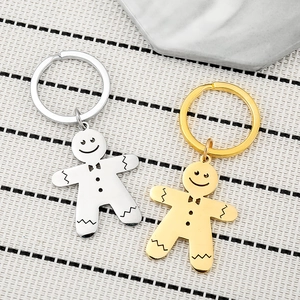 Stainless Steel Gingerbread Man Keychain Creative Cute Cartoon Christmas Gift Gold Silver Metal Pendant For Couples
