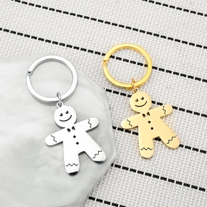 Creative gingerbread man stainless steel keychains in polished gold and silver finish