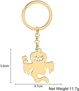 Detailed view of evil ghost keychain showing 3.6cm by 3.1cm dimensions and 11.7g weight