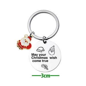 Stainless steel Christmas keychain with Santa charm and engraved holiday tag pendant