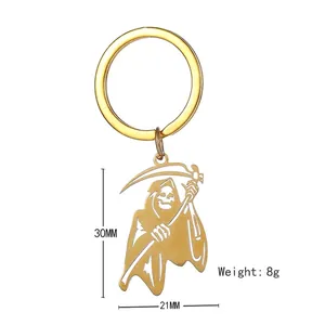 Golden Grim Reaper keychain in stainless steel with dimensions 30mm by 21mm