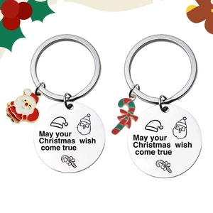 Stainless Steel Christmas Keychain With Santa Claus Candy Cane Pendant Laser Engraved Merry Christmas Gift For Friends Students