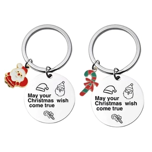 Christmas keychain set with stainless steel pendants and festive Santa Claus candy charms